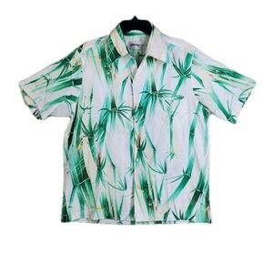 Vtg 70s Tori Richard Hawaiian Shirt Men L White Green Floral Satin Jetted Pocket